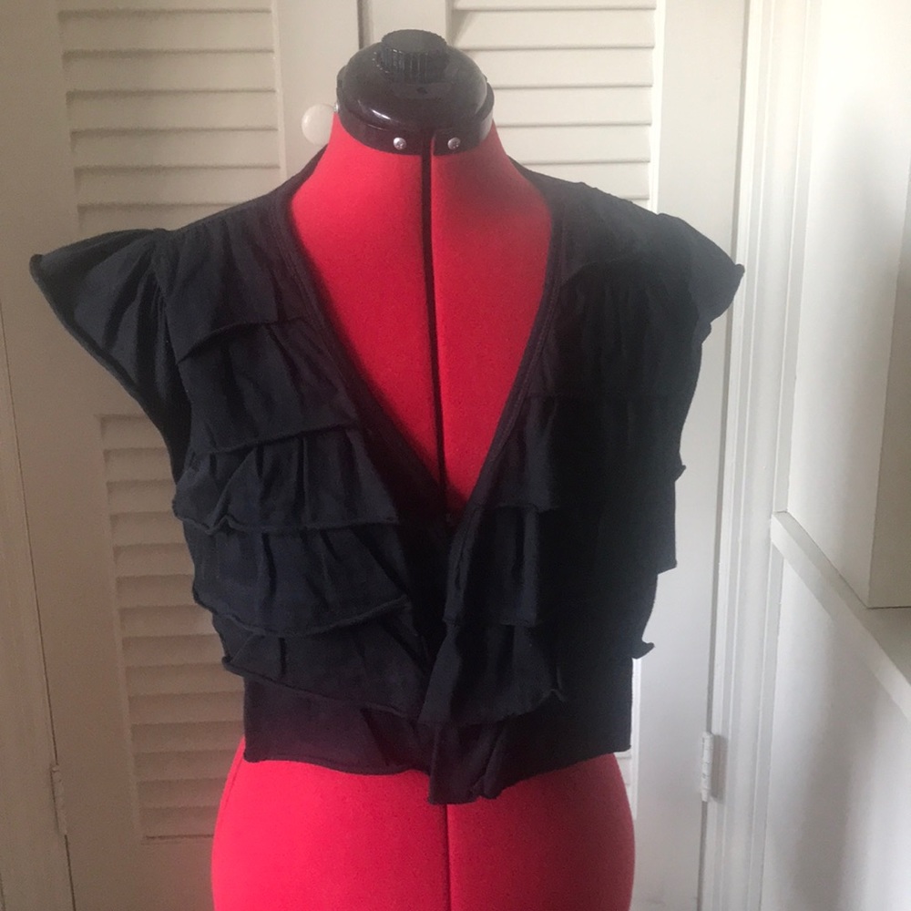 Ruffle shrug black cotton size large new with tags